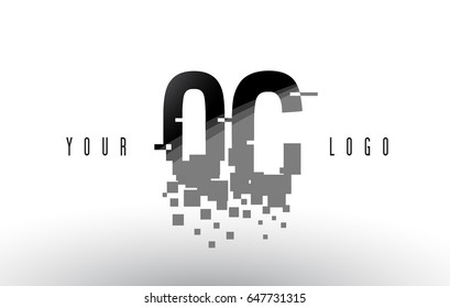 QC Q C Pixel Letter Logo with Digital Shattered Black Squares. Creative Letters Vector Illustration.