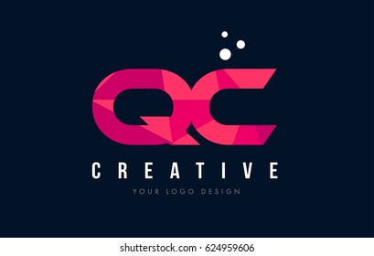 QC Q C Purple Letter Logo Design with Low Poly Pink Triangles Concept