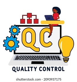 QC - Quality Control acronym. business concept background.  vector illustration concept with keywords and icons. lettering illustration with icons for web banner, flyer, landing