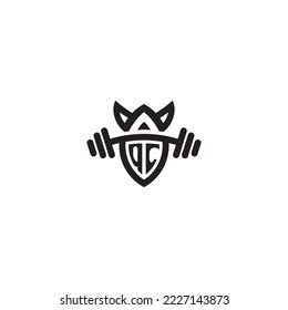 QC simple line fitness gym concept in high quality professional design that will print well across any print media