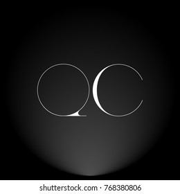 QC White thin minimalist LOGO Design with Highlight on Black Background.