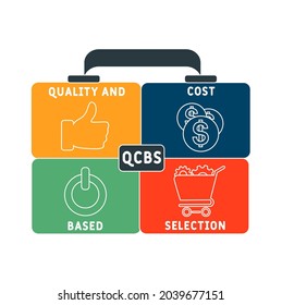 QCBS - Quality and Cost Based Selection acronym. business concept background.  vector illustration concept with keywords and icons. lettering illustration with icons for web banner, flyer, landing