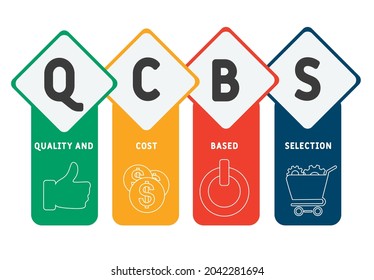 QCBS - Quality and Cost Based Selection acronym. business concept background.  vector illustration concept with keywords and icons. lettering illustration with icons for web banner, flyer, landing