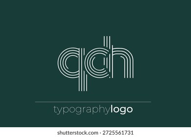 QCH moderno logotipo de tipografia geométrica. Composição moderna e elegante com uma ilustração de logotipo de tipografia monocromática projetada com linhas intrincadas.