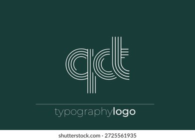 Logotipo de tipografia geométrica moderna QCT. Composição moderna e elegante com uma ilustração de logotipo de tipografia monocromática projetada com linhas intrincadas.