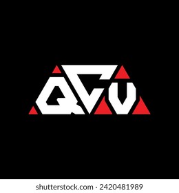 QCV triangle letter logo design with triangle shape. QCV triangle logo design monogram. QCV triangle vector logo template with red color. QCV triangular logo Simple, Elegant, and Luxurious design.
