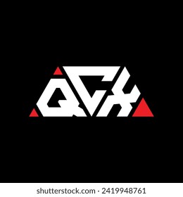QCX triangle letter logo design with triangle shape. QCX triangle logo design monogram. QCX triangle vector logo template with red color. QCX triangular logo Simple, Elegant, and Luxurious design.