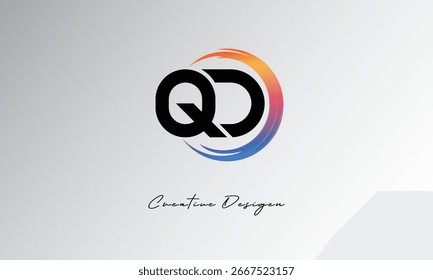 Logotipo de letra criativa QD com espiral de círculo gradiente