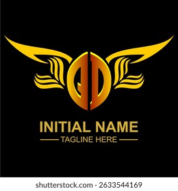 QD Golden Wing Emblem Logo with elegant gold wings, sleek and modern design. Ideal for branding, creative projects, luxury businesses, or artistic ventures.