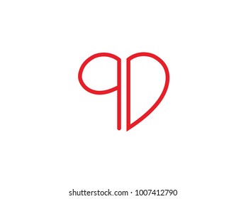 QD initial heart shape red colored logo
