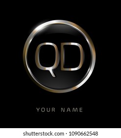 QD initial letters with circle elegant logo golden silver black background