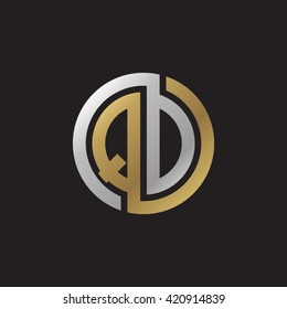 QD initial letters looping linked circle elegant logo golden silver black background