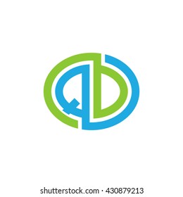 QD initial letters looping linked ellipse logo blue green