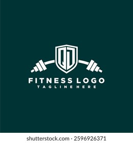 QD initial monogram for fitnes or gym logo with creative shield and barbell design