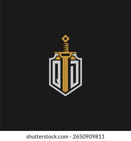 Monograma inicial QD para imagem de escudo e espada