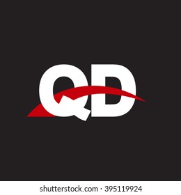 QD initial overlapping swoosh letter logo white red black background