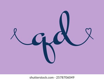 QD initial wedding monogram calligraphy vector illustration. Hand drawn lettering q and d love logo design for valentines day poster, greeting card, photo album, banner print or tattoo.