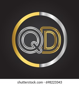 QD Letter logo in a circle. gold and silver colored. Vector design template elements for your business or company identity.