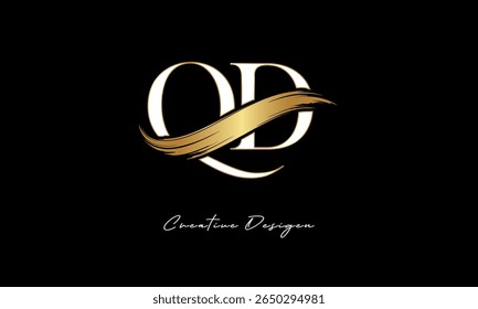 QD Letter Monogram Logo – Elegant Gold Brush Stroke Letter mark for Luxury Branding, Fashion, Boutique  Premium Identity Design
