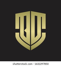 QD Logo monogram with emblem shield shape design isolated gold colors on black background
