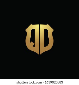 QD logo monogram with gold colors and shield shape design template
