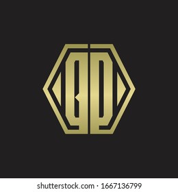 QD Logo monogram with hexagon line rounded design template with gold colors