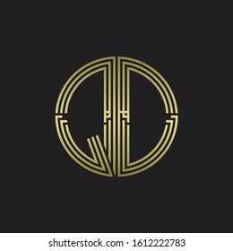 QD Logo monogram triple ribbon style line design template isolated with gold color