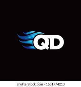 Logo de monograma QD con plantilla de diseño de estilo de incendio azul