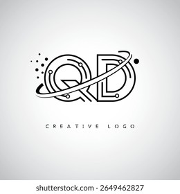Logotipo de Monograma de Órbita QD - Marca de Letra Mínima Futurista com Linha de Arte Circular, Pontos Inspirados na Tecnologia e Conceito de Movimento Espacial para Identidade de Marca Moderna