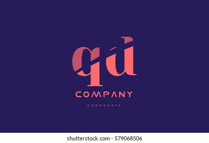 qd q d alphabet small letter blue pink creative design vector company logo icon template 