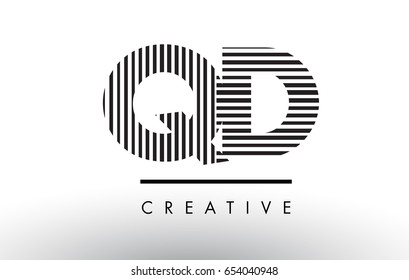 QD Q D Black and White Letter Logo Design with Vertical and Horizontal Lines.