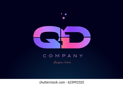 qd q d creative color blue background pink purple blue magenta alphabet letter company logo vector icon design