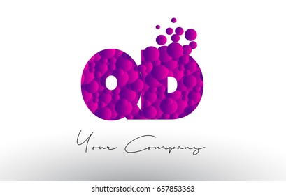 QD Q D Dots Letter Logo with Purple Pink Magenta Bubbles Texture Vector.