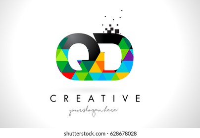 QD Q D Letter Logo with Colorful Vivid Triangles Texture Design Vector Illustration.