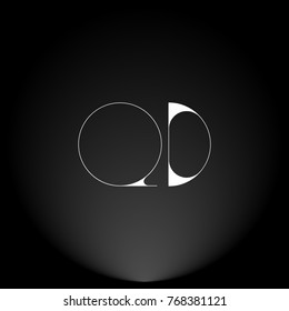 QD White thin minimalist LOGO Design with Highlight on Black Background.