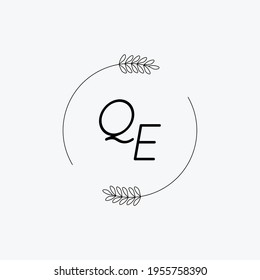 Logo inicial del vector de belleza QE, logotipo de escritura a mano de la firma inicial