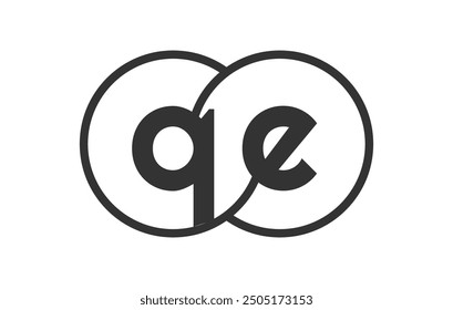 QE business company emblem with outline rounds and letters q e. Logo template of two merged circles for brand identity, logotype. Vector Infinity symbol  and technology sign.