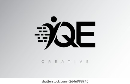 QE Creative Digital Monogram Logo – Futuristic Letter mark Design Featuring Human Shape, Pixel Motion and Minimal Tech Style for Innovative Branding Identity