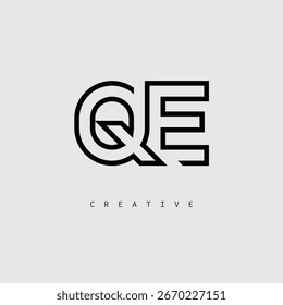 Logotipo de letra creativa de QE: monograma de línea mínima en negro para un diseño de identidad de marca moderno.