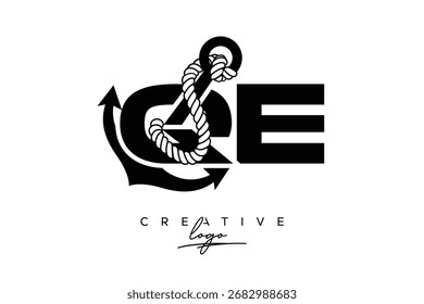 QE Creative Monogram Latte Logo mit Anker und Seildesign
