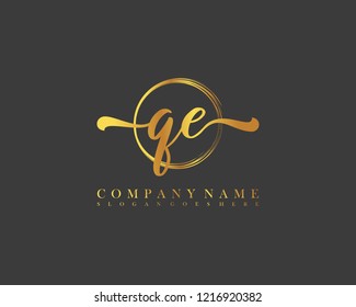 QE initial handwriting logo circle template vector