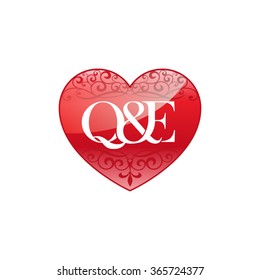 Q&E initial letter logo with ornament heart shape