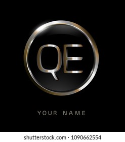 QE initial letters with circle elegant logo golden silver black background