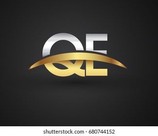QE initial logo company name colored gold and silver swoosh design. vector logo for business and company identity
