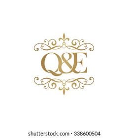 Q&E Initial logo. Ornament ampersand monogram golden logo