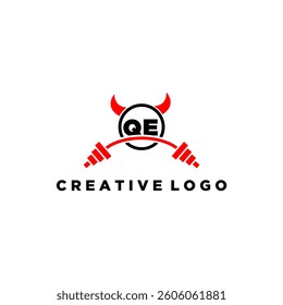 QE initial monogram for fitnes or gym logo with devil style design