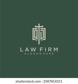 QE initial monogram for law firm with sword and shield logo image