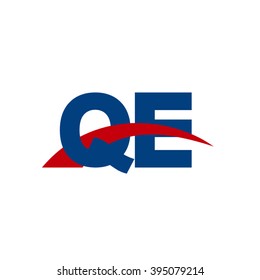 QE initial overlapping swoosh letter logo blue red