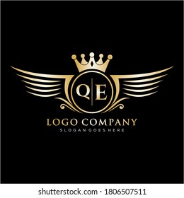 QE Letter Initial with Royal Wing Logo Template.