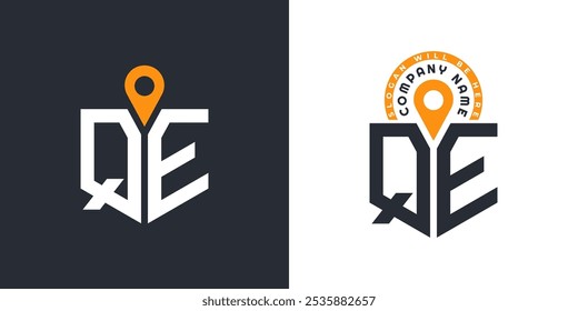 Paquete del logotipo de la Locación de QE. Letra QE Logo Iconos de vectores duales para reclutamiento y navegación
